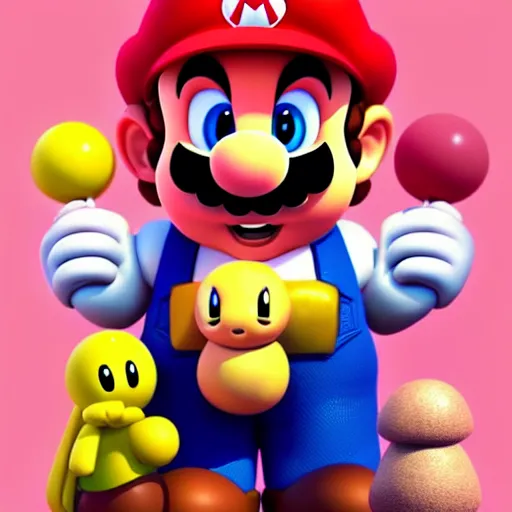 Image similar to Super Mario and Princess Peach and their cute newborn toady mushroom baby, family photo, digital painting, artstation, cgsociety, award-winning, masterpiece, stunning, beautiful, glorious