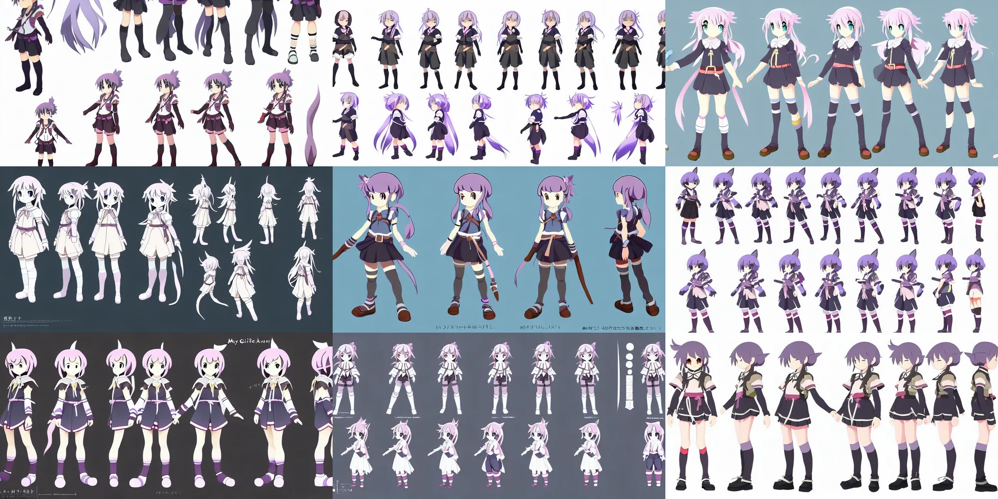 Prompt: a magical little girl adventurer character anime model sheet ; in the mystical fantasy anime ; character design concepts ; trending on artstation, popular on pinterest, highly detailed, clean lines, clear shapes