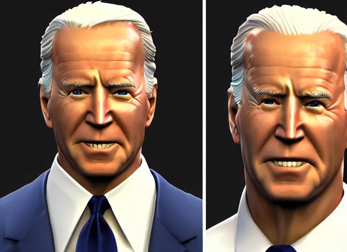 Image similar to 3 d model of joe biden character in fighting game, stylized 3 d graphics, hdr, ultra graphics, ray tracing, 4 k image