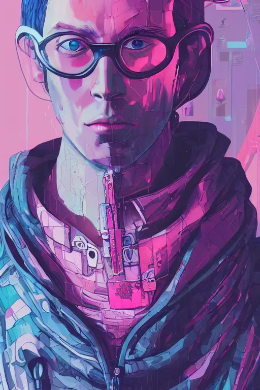 Image similar to portrait, cyberpunk hero, leaves by miyazaki, violet and pink and white palette, illustration, kenneth blom, mental alchemy, james jean, pablo amaringo, naudline pierre, contemporary art, hyper detailed