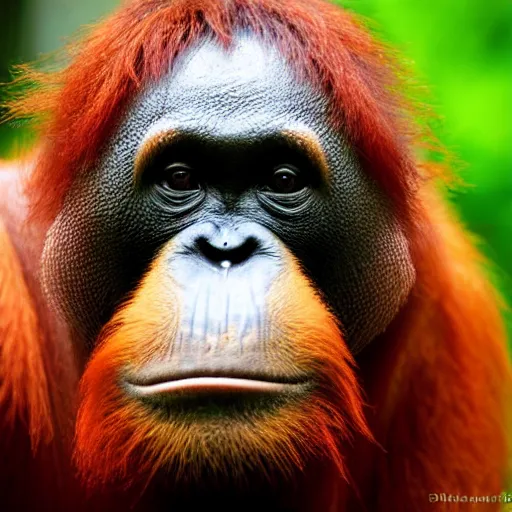 Prompt: the face of an orangutan, nature photography