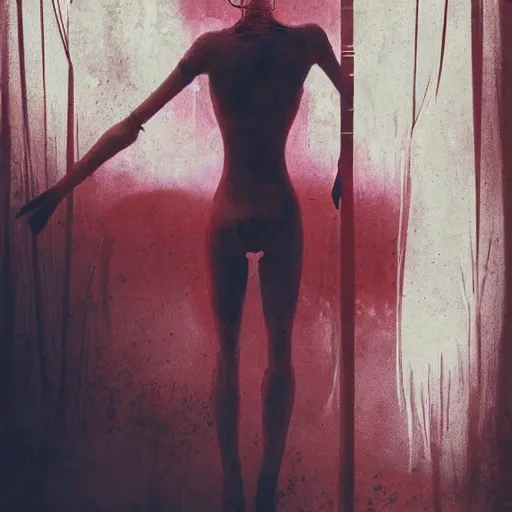 Image similar to pelham puppet behind red curtains, by Conrad Roset and Brooke Shaden and Nicola Samuri , medium shot, rule of thirds, seductive look, beautiful, intricate, dystopian, sci-fi, extremely detailed, digital painting, artstation, concept art, smooth, sharp focus, intimidating lighting, incredible art, details visible, very dark ambiance