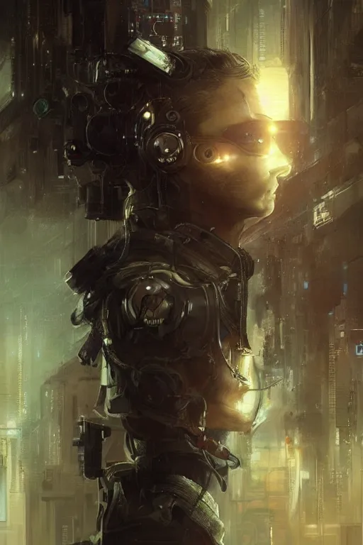 Image similar to a futuristic cyberpunk hacker a cybernetic eyepatch, upper body, highly detailed, intricate, sharp details, dystopian mood, sci-fi character portrait by gaston bussiere, craig mullins
