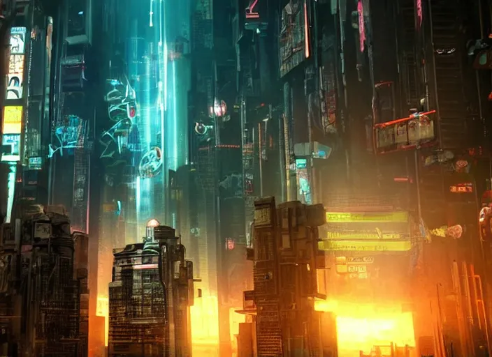 Image similar to scene from a 2010s cyberpunk science fiction film