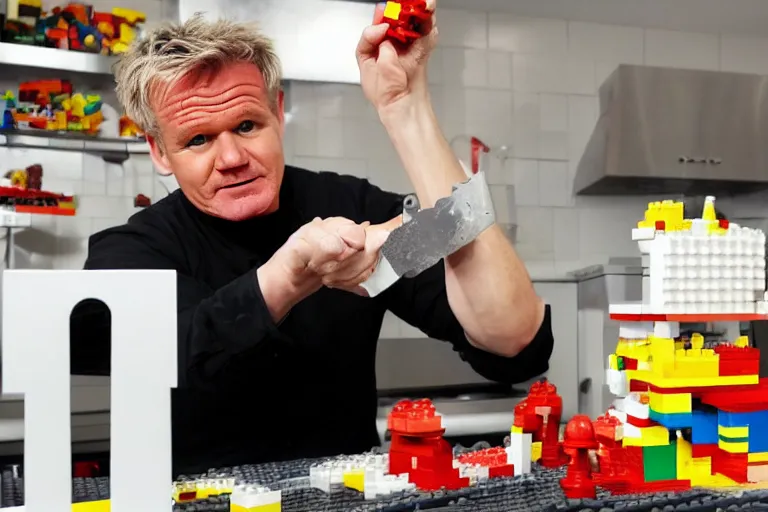 Image similar to gordon ramsey building a lego food