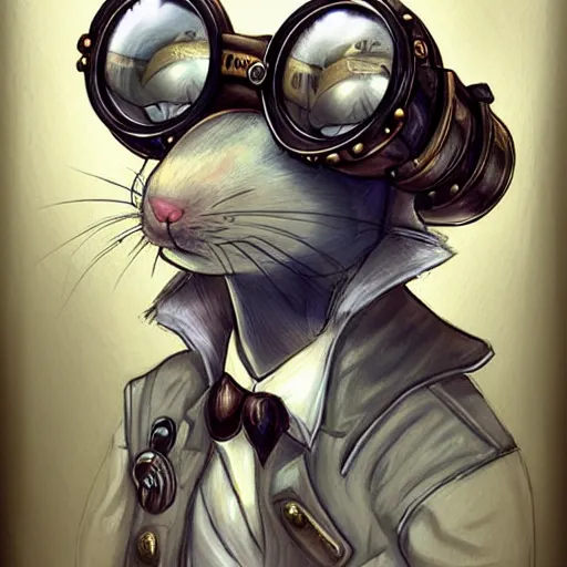 Image similar to a rat with steampunk googles, by ROSS tran