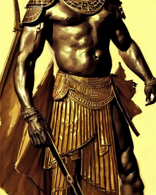 Prompt: concept art by anders zorn and craig mullins depicting djimon hounsou as a temple guard dressed in ancient egyptian decorative armor