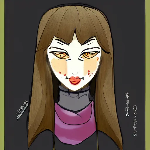 Prompt: a drawing of a woman with yellow eyes, a character portrait by kano naizen, tumblr contest winner, mingei, 2 d, flat colors, deviantart hd