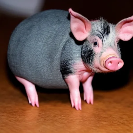 Image similar to a miniature pig in a suit