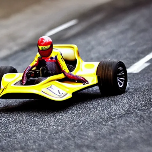 Image similar to “Salamander doing karting, 4k image, award winning”