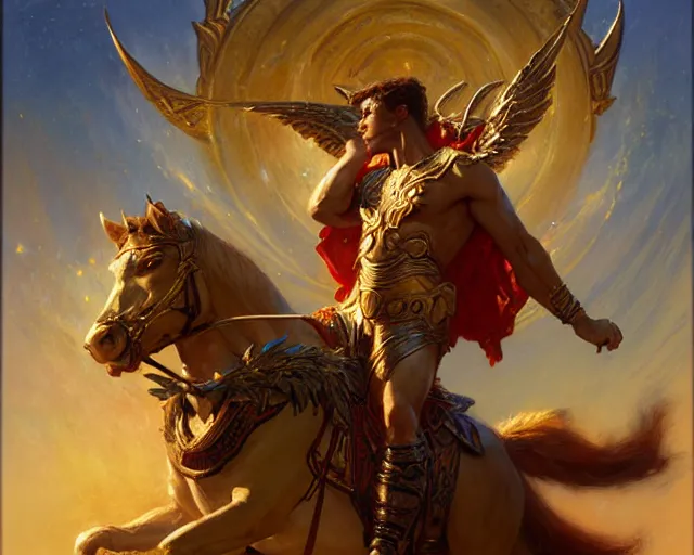 Image similar to attractive heroic male deity, casts magic, summoning handsome heroic lucifer morning star. highly detailed painting by gaston bussiere, craig mullins, j. c. leyendecker 8 k