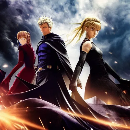 Prompt: the cast of fate / zero in a hollywood live - action movie adaptation directed by christopher nolan, a movie still, cinematic, 8 k, high resolution