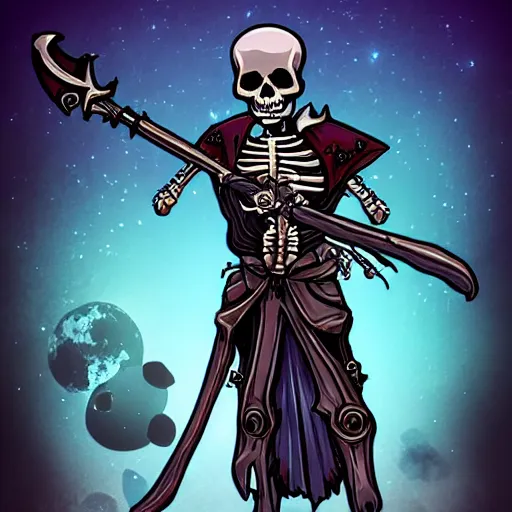 Prompt: skeleton space pirate holding a vibrosword, epic fantasy character art