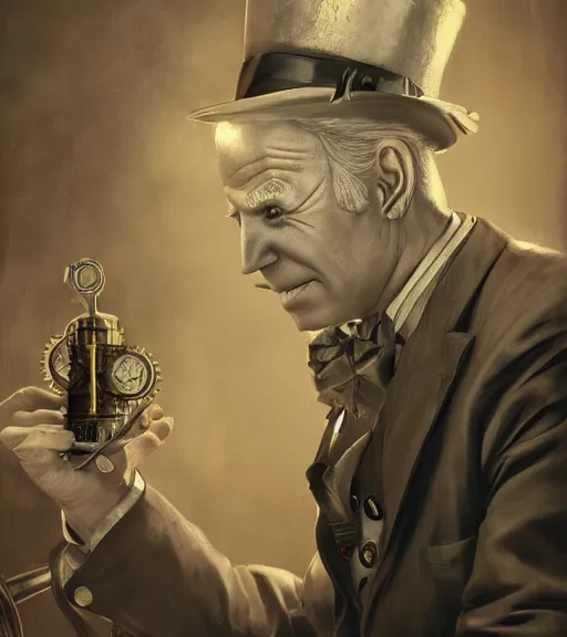 Prompt: portrait of steampunk joe biden cosplaying, by wlop, by simon stalengrad, by ilya repin, bioshock screenshot, photorealistic fan art, detailed shading, intricate abstract, realism