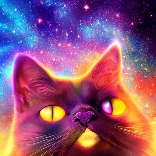 Image similar to colorful galaxy that looks like a cat face, high detail, digital art, beautiful , concept art,fantasy art, 4k