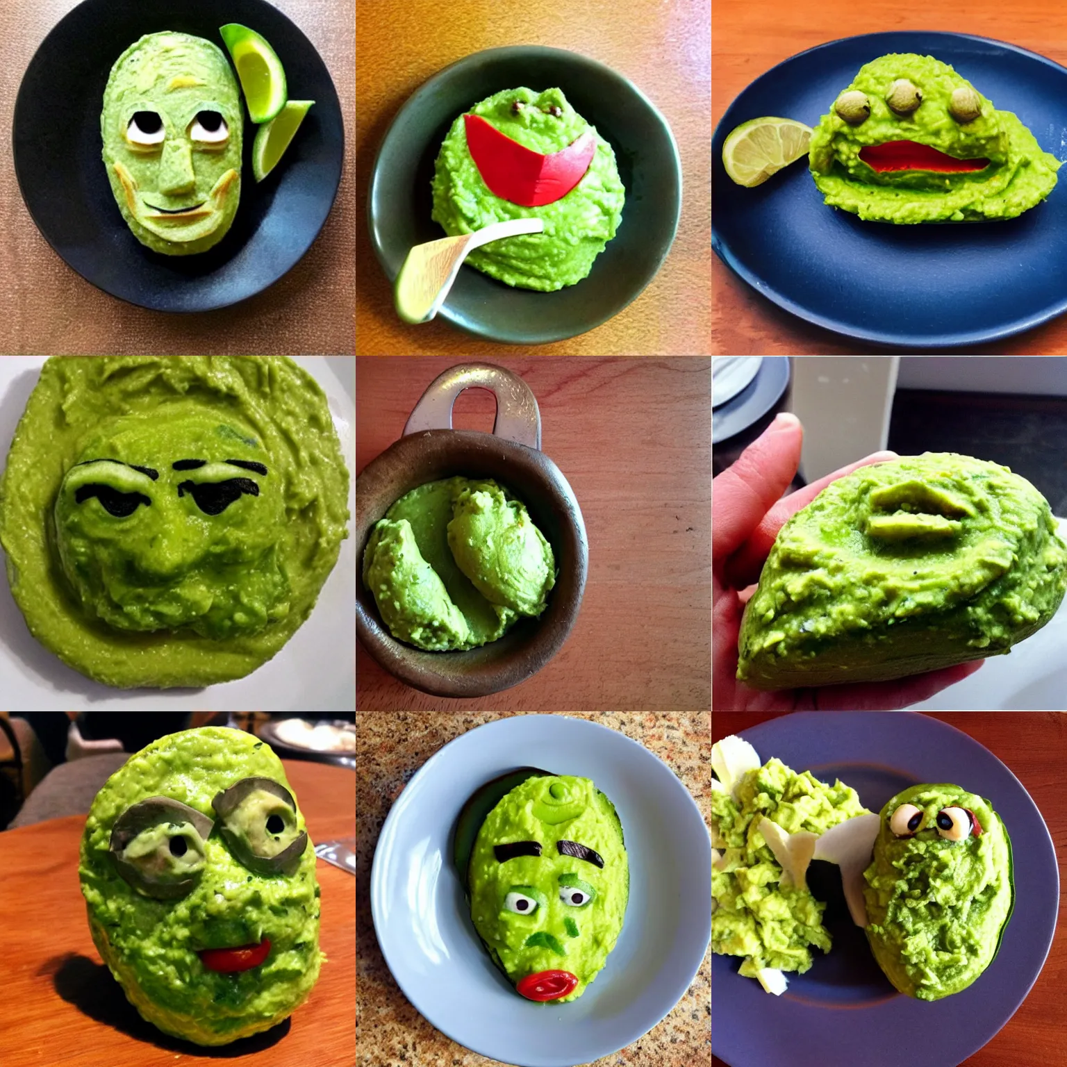 Prompt: guacamole shaped like saul goodman face