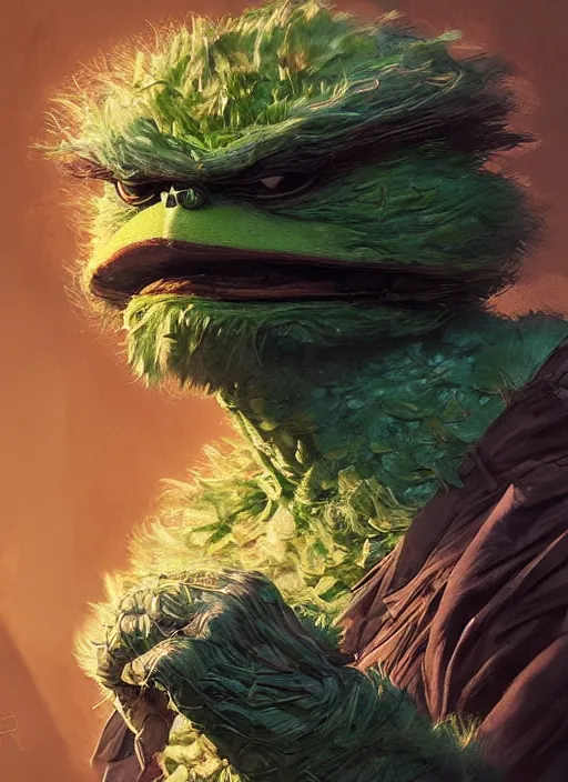 Image similar to Portrait Oscar the Grouch, marvel comics, dark, intricate, highly detailed, smooth, artstation, digital illustration by Ruan Jia and Mandy Jurgens and Artgerm and Wayne Barlowe and Greg Rutkowski and Frank Frazetta