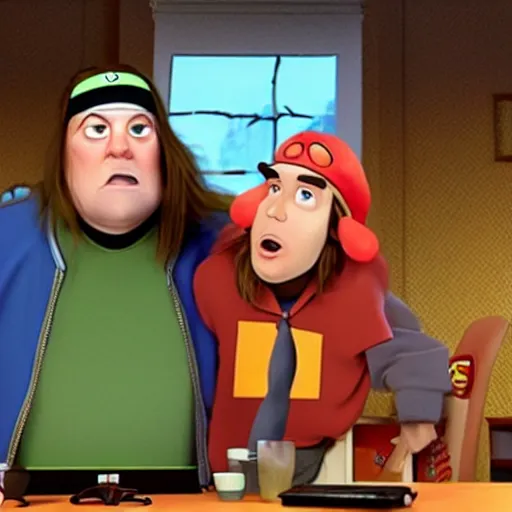 Image similar to jay and silent bob, pixar,