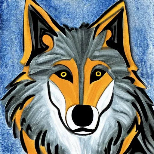 Image similar to retarded wolf portrait, expressionism style