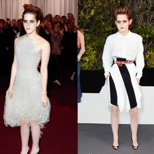 Prompt: Emma Watson and Kristen Stewart posing as each other