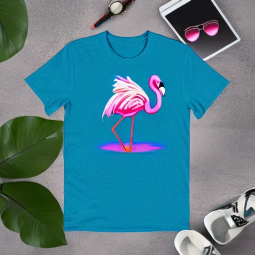 Prompt: colorful flamingo - cupcake on a shirt