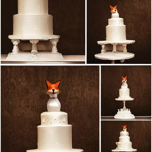 Image similar to studio photography of wedding cake in the shape of a fox