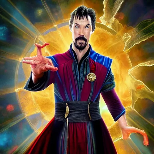 Image similar to shaggy as doctor strange, artstation hall of fame gallery, editors choice, #1 digital painting of all time, most beautiful image ever created, emotionally evocative, greatest art ever made, lifetime achievement magnum opus masterpiece, the most amazing breathtaking image with the deepest message ever painted, a thing of beauty beyond imagination or words