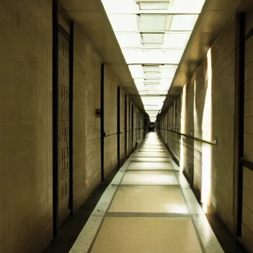 Image similar to an endless hallway with shallow water at the bottem of it, liminal