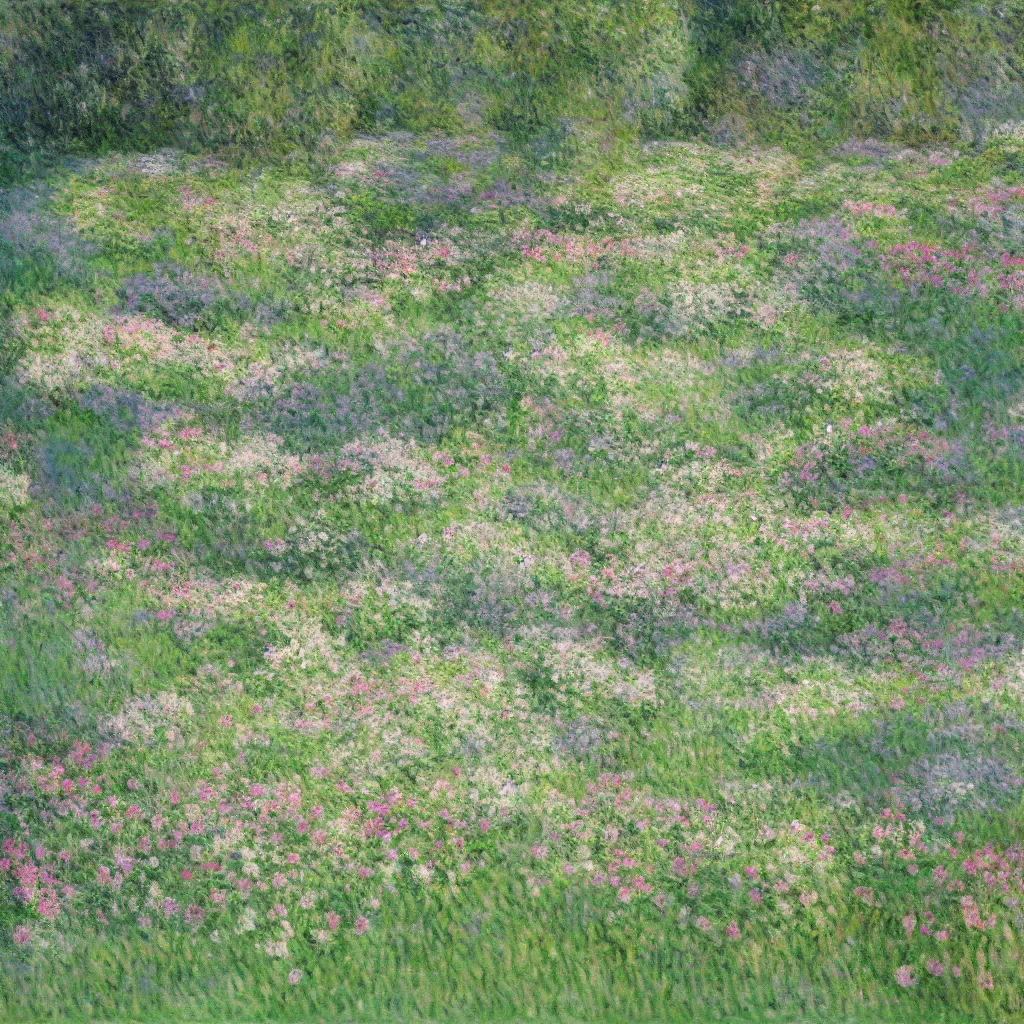 Image similar to a gorgeous garden on the edge of a cliff filled with beautiful flowers in different shades of pale green, monet