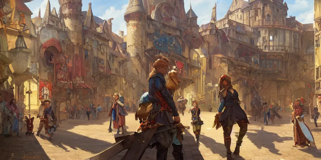 Prompt: empty medieval port town marketplace pokemon sword and sheild, bright future, colorful, social realism, highly detailed, digital painting, artstation, concept art, matte, sharp focus, illustration, art by artgerm and greg rutkowski and alphonse mucha