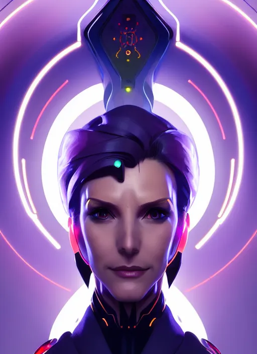 Prompt: symmetry portrait of moira from overwatch, sci - fi, tech wear, glowing lights intricate, elegant, highly detailed, digital painting, artstation, concept art, smooth, sharp focus, illustration, art by artgerm and greg rutkowski and alphonse mucha
