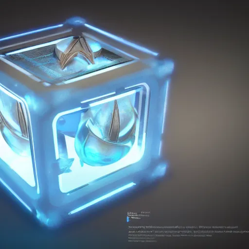 Prompt: product rendering for a mystical ethereal cube, alien, futuristic, scifi, octane render, award winning