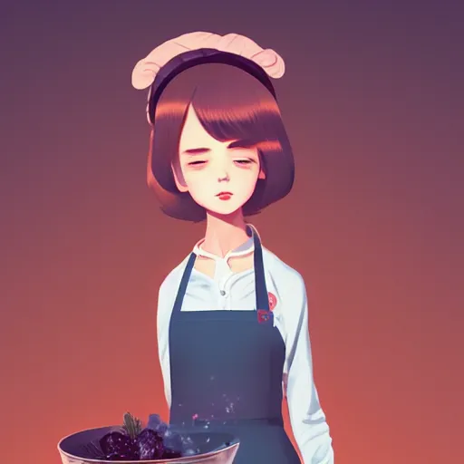 Prompt: a very very very very beautiful full body portrait of a young woman wearing an apron, kantoku, james gilleard, lois van baarle, ilya kuvshinov, rossdraws, very detailed, matte, gaussian blur, tone mapped