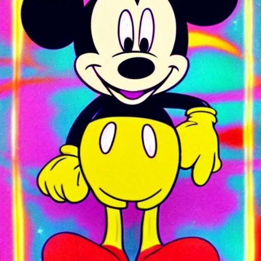 Prompt: mickey mouse having a psychedelic dmt mushroom lsd trip