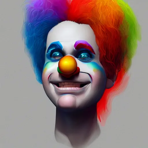 Image similar to Portrait of a colorful happy joyful clown, artstation, cgsociety, masterpiece