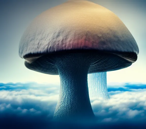 Image similar to a giant mushroom that stretches above the clouds with an upside down city built under the cap. highly detailed 8 k. intricate. lifelike. soft light. nikon d 8 5 0. cinematic post - processing