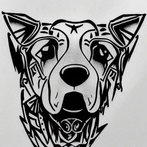 Image similar to tattoo design, stencil, tattoo stencil, traditional, a world famous tattoo of a geometric dog