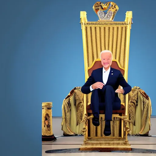 Image similar to joe biden sitting on a king throne