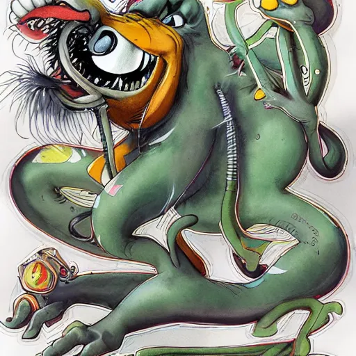 Image similar to ratfink, centered award winning watercolor pen illustration, by caroline choi, edited by range murata and ed roth