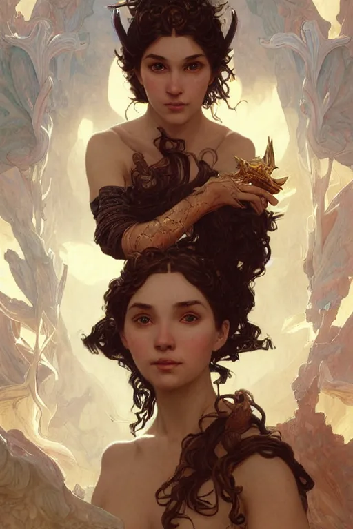 Prompt: Portrait of an anthropomorphic dragon-woman witch, cinematic lighting, intricate, rugged, highly detailed, digital painting, artstation, smooth, sharp focus, illustration, art by artgerm and greg rutkowski and alphonse mucha and Wayne Barlowe and william-adolphe bouguereau