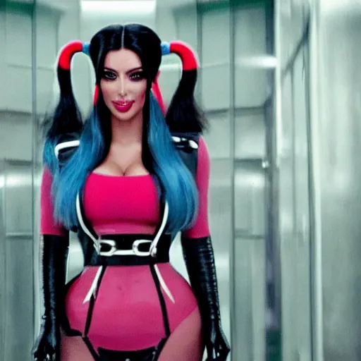 Image similar to A still of Kim Kardashian as Harley Quinn