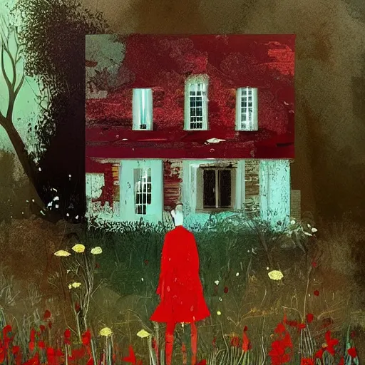 Prompt: A beautiful sculpture of an old, abandoned house. cinnabar by Pascale Campion mournful