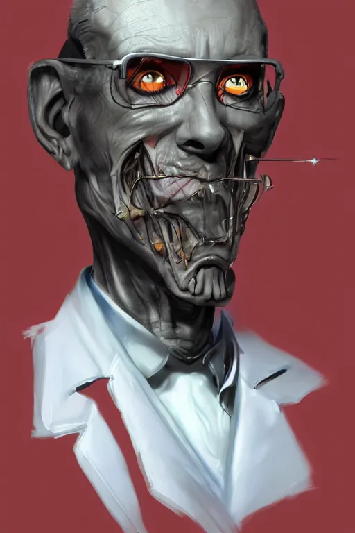 Prompt: a portrait of evil scientist, artstation, illustration by silvio camboni, concept art