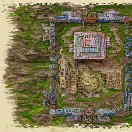 Image similar to top - down handpainted rpg map of a temple in the clouds, by afternoon maps, highly detailed, 4 k, trending on artstation