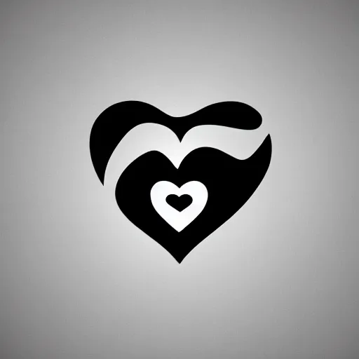 Image similar to clean black and white print on white paper, logo of a symmetric heart with a stylized gymnast human body silhouette inside