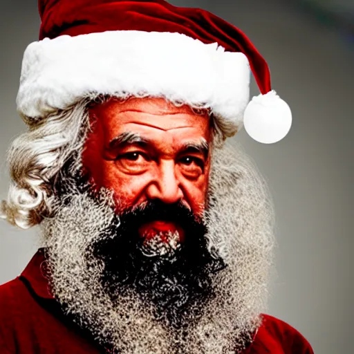 Prompt: movie still of Karl Marx as santa, 4k, high quality