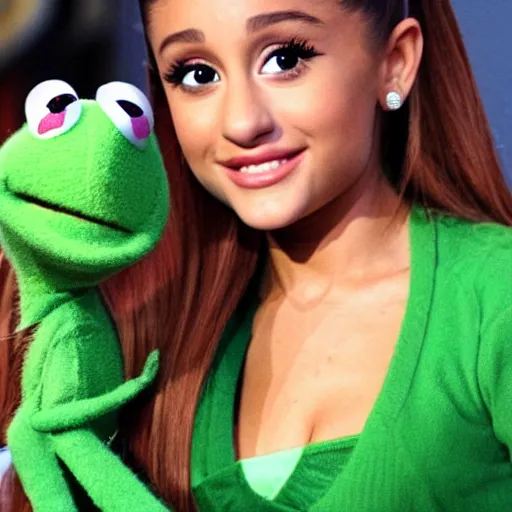 Image similar to ariana grande as a kermit from muppet's