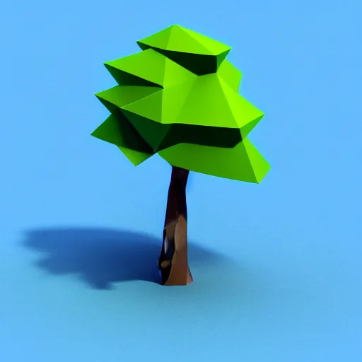 Image similar to a 3d low poly object of just a small green tree on the blue background