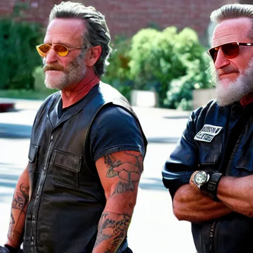 Image similar to Robin Williams in Sons of anarchy very detail4K quality super realistic