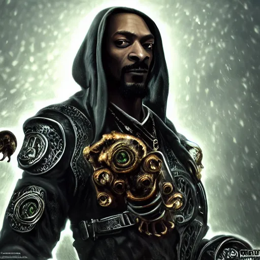 Image similar to portrait of snoop dogg as the grim reaper, league of legends amazing splashscreen artwork, gears of war, splash art, natural light, elegant, photorealistic facial features, intricate, fantasy, detailed face, atmospheric lighting, anamorphic lens flare, cinematic lighting, league of legends splash art, hd wallpaper, ultra high details by greg rutkowski